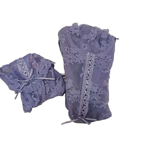 VNT Victoria's Secret CORSET SET Size 34C LAVENDER Floral Lace Romantic Bridal - Picture 14 of 14